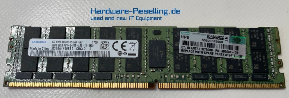 Samsung HP 32 GB DDR4-SDRAM PC4-2400T ECC 2Rx4 LRDIMM M386A4K40BB0-CRC 809084-091 - Immagine 1 di 1