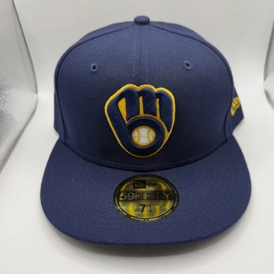 Sombrero New Era 59FIFTY Milwaukee Brewers Auténtico Sobre el Campo 7 1/4 Azul Marino/Amarillo Foto 1 de 4