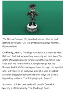 2025 DROPKICK MURPHYS BOSTON RED SOX MUSICAL BOBBLEHEAD SPECIAL TICKET 7/11 - Picture 1 of 1