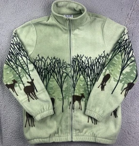 Vintage 90s Deer Forest Blair Fleece Zip Up Sweater Sweatshirt Size Medium - Picture 1 of 6