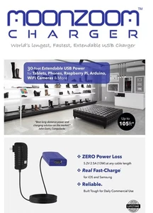 CHARGEUR mural USB Moonzoom avec 30 pieds Câble de charge extensible - Photo 1 sur 8