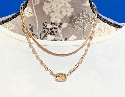 Collar Anne Klein 2 Hilos Tono Dorado con Piedra Tipo Madre Perla/Declaración! Foto 1 de 3