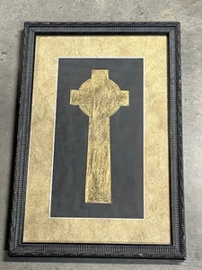 Croce celtica vintage incorniciata ottone sfregamento Londra ottone centro sfregamento 18 x 12 in - Foto 1 di 7