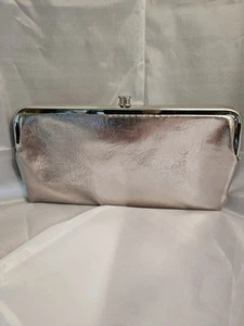 Cartera sin asas metálica plateada cartera para mujer noche boda fiesta cierre brillante - Imagen 1 de 4