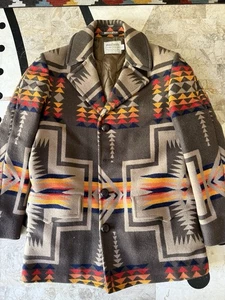 Vintage Pendleton Harding Print Wool Blend Green Ivory Ranch Coat Jacket Men' 40 - Picture 1 of 16