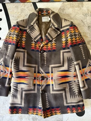 Vintage Pendleton Harding Print Wool Blend Green Ivory Ranch Coat Jacket Men' 40 - Image 1 of 4