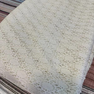 White Lace Cotton Fabric Woven Floral Pattern For Garments, Overlay 95”x69” - Picture 1 of 5