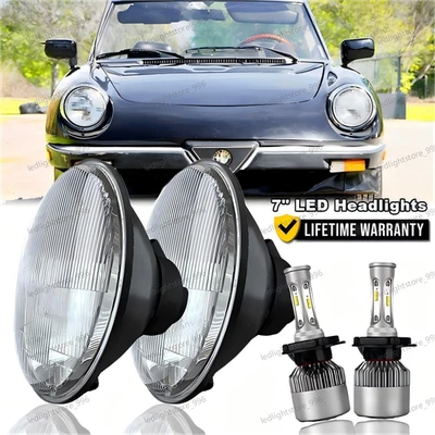 Pair 7" Inch Round LED Headlights For Alfa Romeo Spider 1988-1994 Plymouth - Image 1 of 4