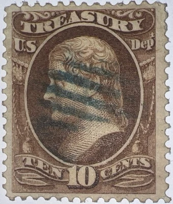 Travelstamps: US Stamps Scott #O77, 10 Cent Used No Gum Pen Cancel Treasury - Image 1 of 4