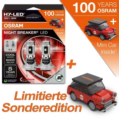 2 St. OSRAM H7 NIGHT BREAKER LED SPEED 6000K StVZO-Konforme + JUBILÄUMS LEGO CAR - Bild 1 von 4