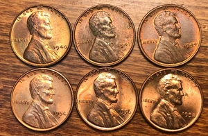 6 Lincoln Wheat Cents BU, AU - Red, RB, BN, Toned Upgrade Album Collection Lot - Picture 1 of 14