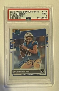 2020 Donruss Optic Football Justin Herbert Rookie Auto /150 PSA 9 RC - Picture 1 of 2