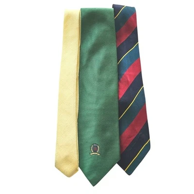 Lote de 3 Corbatas Preppy Tommy Hilfiger Cresta Tira Amarillo Sólido Clásico Foto 1 de 4