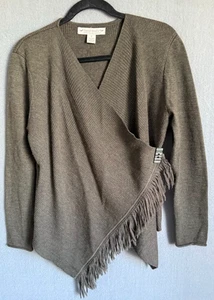 Suéter David Brooks Mujer Talla Pequeña Verde 100% Lana Merino Italiana Flecos Envolventes - Imagen 1 de 14