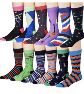12-Pairs: Men's James Fiallo Premium Fun Funky Color Pattern Casual Dress Socks - Picture 1 of 1