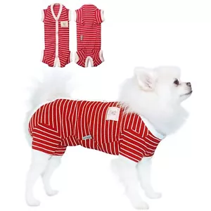 Dog Pajamas 4 Legged Pet Clothes with Waffle Stripes Dog Jumpsuit Pajamas for... - Picture 1 of 8