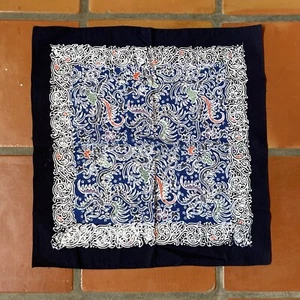 Vintage Blue Bandanna Abstract Batik Colorful Bird Graphic Paisley Style Floral - Picture 1 of 18