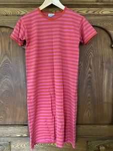 Marimekko child's dress long nightgown 120 6 - 7 pink red classic stripe t shirt - Picture 1 of 4
