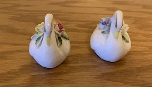 Two White Swan Figurines with Flowers on their Backs Royal Adderley England - Picture 1 of 6
