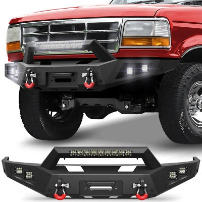 Front Steel Bumper in Black For Ford F150 F250 F350 1992-1997 W/Winch Plate Foto 1 de 4