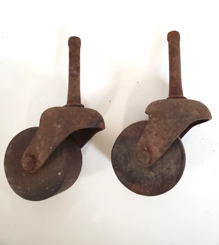 Lot of 2 Matching Antique Vintage Wooden Furniture Casters Wheels  2.5" Width Cover