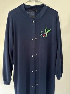 SELTENER VINTAGE ORVIS Damen großer marineblau gestrickter Knopf vorne Pullover Kleid Kolibri - Bild 1 von 4