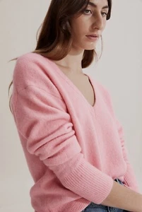 COUNTRY ROAD fluffy pink mohair & wool knit jumper women size L relaxed v-neck - Picture 1 of 11