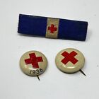 3 Red Cross pins 1936 metal and ribbon pre-WWII vintage