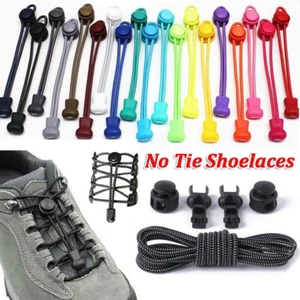 No Tie Elastic Locked Lock Shoelaces Toggle Shoe Laces Sneakers Kids Adults - Picture 1 of 36