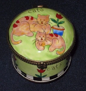 ART GIFTS Enamel Copper Handpainted STAMP Dispenser - CAT at Home Kitty - Picture 1 of 1