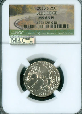 2015 S BLUE RIDGE QUARTER NGC MS66 PL MAC SPOTLESS POP 6 RARE . - Image 1 of 2