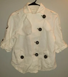 Chico's Damen Cropped Leinen Mantel Gr. 0 Weiß Knopf Mode Karriere Schulterklappen - Bild 1 von 8
