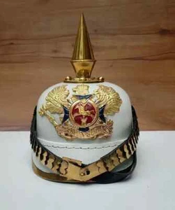 Halloween German Leather Pickelhaube White Helmet Imperial Prussian Preußen - Picture 1 of 10