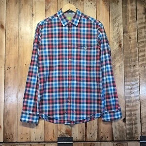 Hugo Boss Gingham Check Shirt Mens Medium Slim Fit Long Sleeve Cotton - Picture 1 of 15