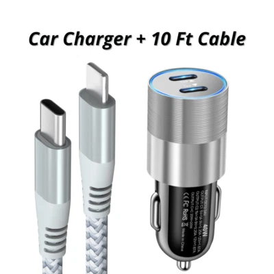 Cable Adaptador Cargador Coche Rápido Doble Tipo C 40W PD para iPhone 14 13 12 11 X XR 8 Foto 1 de 4