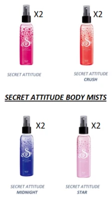 AVON 2 x SECRET ATTITUDE BODY MISTS JE 100ml ~ VERSCHIEDENE DÜFTE ~ *NEU*
