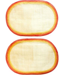 Vintage Hemp Woven Placemats Set Of 2 Rounded Edge Natural Fiber Red Orange Boho - Picture 1 of 7