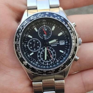 Seiko Pilot Flightmaster 7T92-0CF0 Quartz Black Dial Date Chronograph Mens Watch - Picture 1 of 19