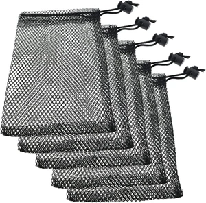 Small Mesh Bags 5PCS Black Nylon Mesh Drawstring Bags Durable Drawstring - Picture 1 of 12