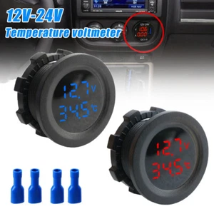 Auto Motorrad Temperatur Voltmeter DC 12V-24V LED Panel Digitalanzeige Rot/Blau - Bild 1 von 11