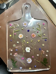 Resin cutting/charcuterie board/ Clear With Flowers/housewarming gift - Picture 1 of 2