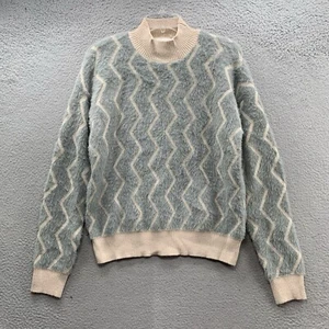 &Merci Anthropologie Jacquard Pullover Sweater Ivory Grau Fuzzy Hair Damen S - Bild 1 von 14
