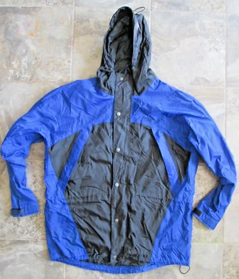 Stearns Dry Wear Men's Large Nylon Rain Jacket Black Blue Hooded Zipper Coat - Image 1 of 4
