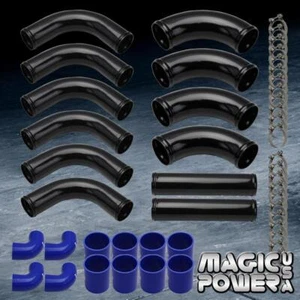 KIT DE TUBERÍAS INTERCOOLER FMIC ALUMINIO NEGRO 3.0" 12 PIEZAS + ACOPLADORES AZULES + ABRAZADERAS EN T - Imagen 1 de 1