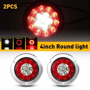 4inch Round 16-LED Truck Trailer Stop Turn Signal Tail Brake Lights US Red+White - Picture 1 of 12