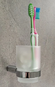 Mindora Zahnbecher mit Halterung Messing verchromt+Glas satiniert LimitedEdition - Bild 1 von 9