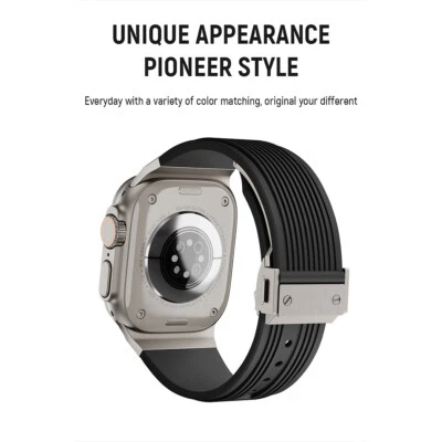 For Apple Watch 42/44/45/49mm Silicone Strap Metal Steel Connector Folding Clasp - Image 1 of 4