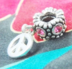 .925 SILVER BEAD EUROPEAN CHARM FOR BRACELET PEACE SIGN DANGLE #A72 NEW PINK - Bild 1 von 1
