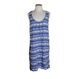 KAVU Jocelyn Dress Size XL Blue Southwestern Print Racerback Hi-Low Hem - Picture 1 of 7