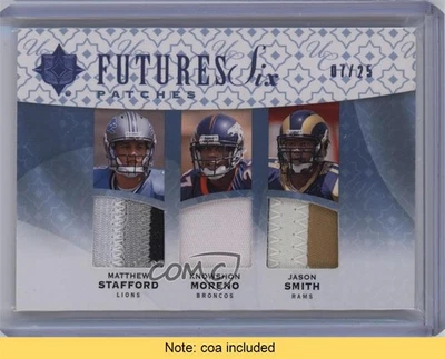 2009 Ultimate Collection 7/25 Stafford Moreno Pettigrew Smith Rookie 6 Patch RC - Image 1 of 3
